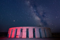 In the picture, Stonehenge memorial, WA. Mars (Yellow star), meteor star (fallen star - faded vertical line), Milky way In the picture, Stonehenge memorial, WA. Mars (Yellow star), meteor star (fallen star - faded vertical line), Milky way